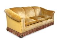 A Pair of Velvet-Upholstered Three-Cushion Sofas