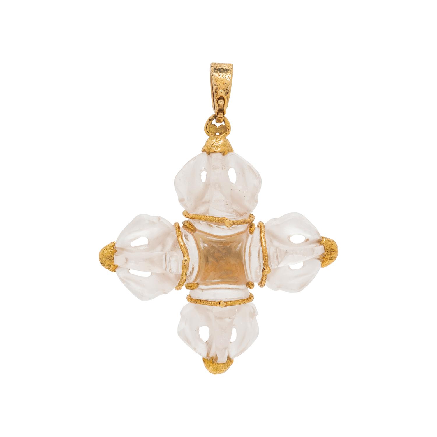 KATY BRISCOE, ROCK CRYSTAL AND DIAMOND MALTESE CROSS PENDANT