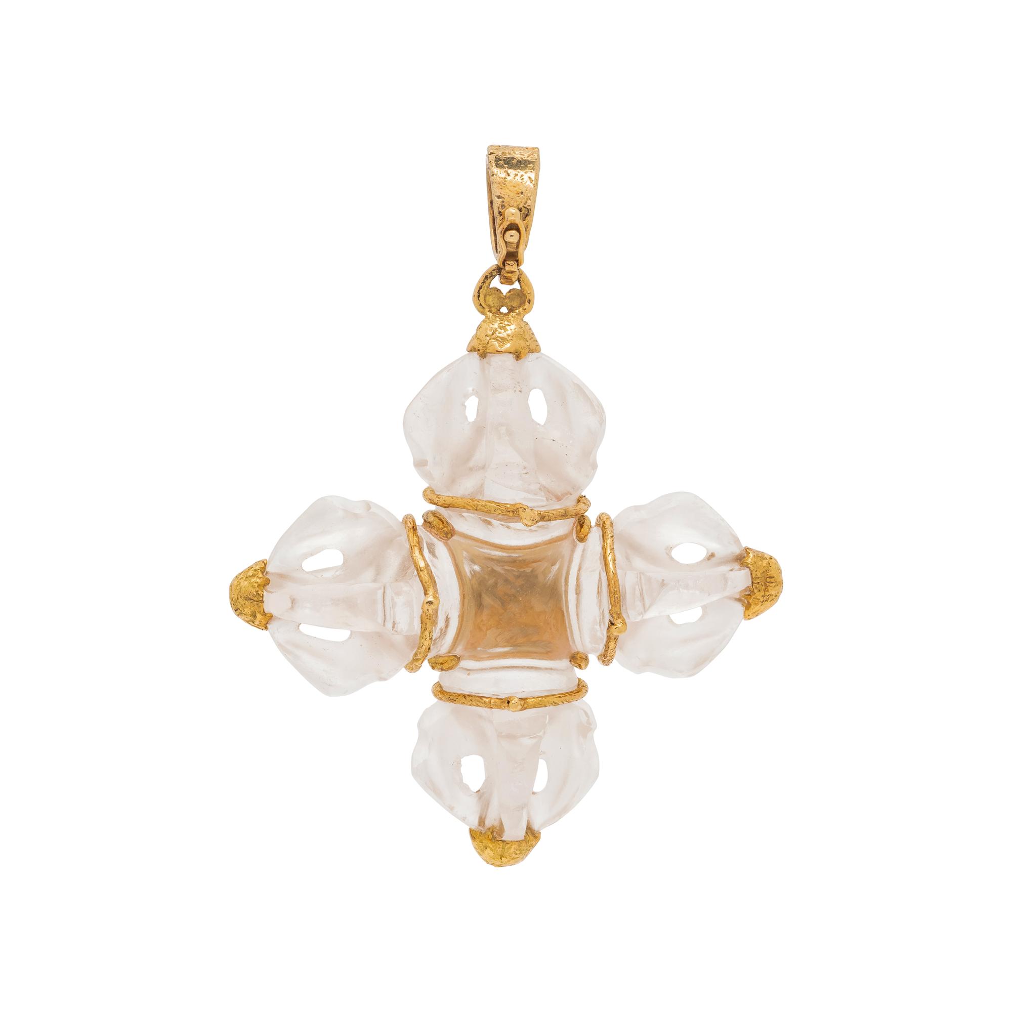 KATY BRISCOE, ROCK CRYSTAL AND DIAMOND MALTESE CROSS PENDANT
