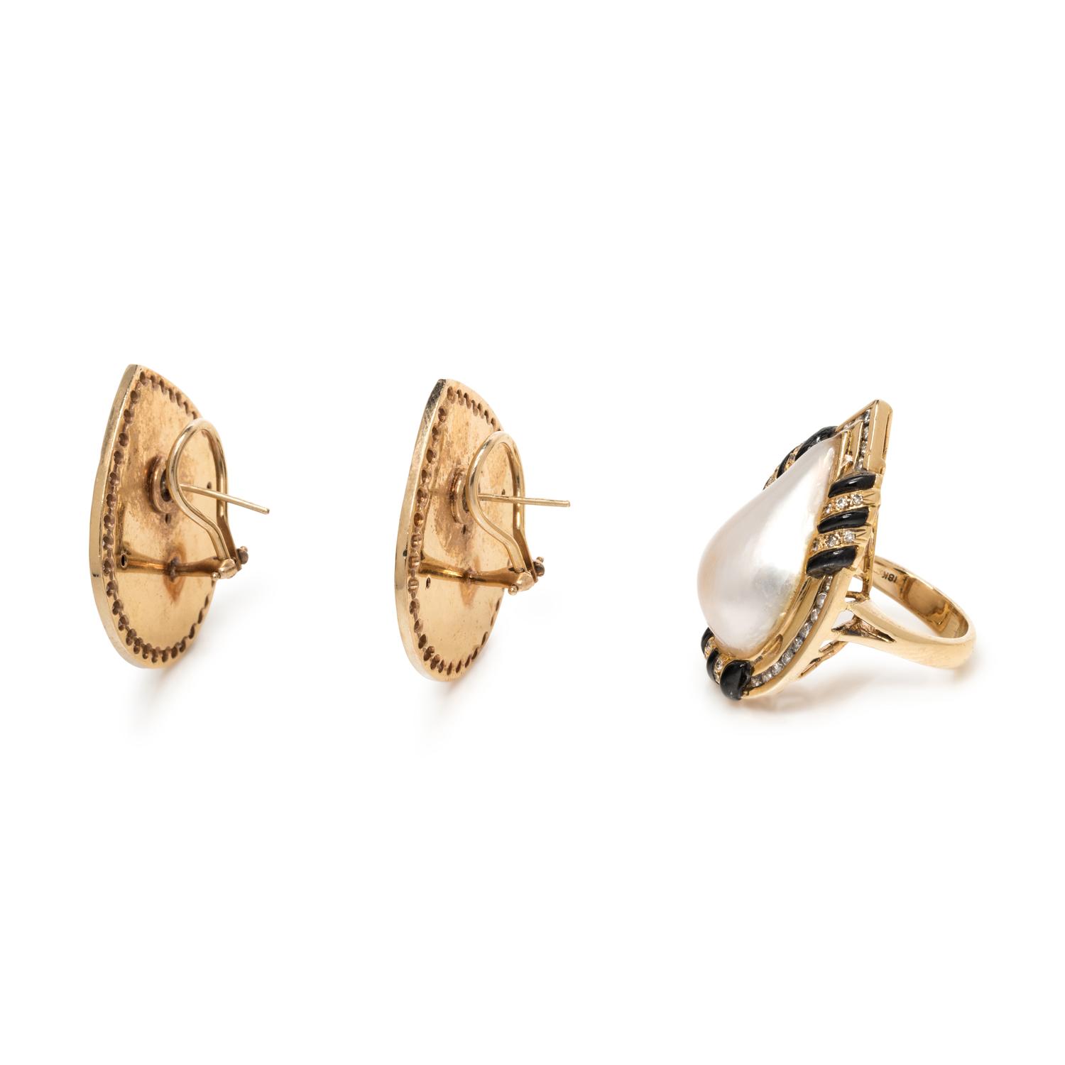 COLLECTION OF CULTURED MABE PEARL AND DIAMOND JEWELRY