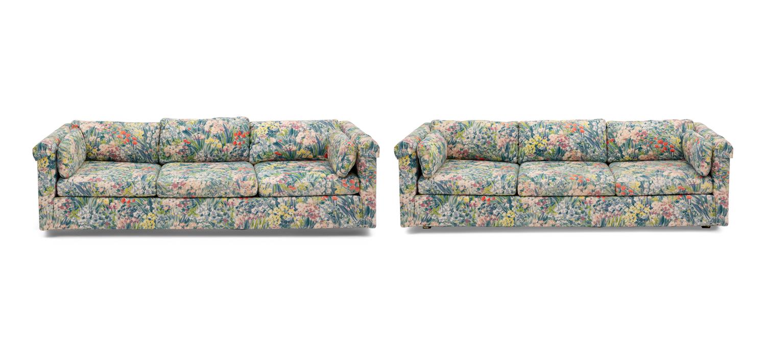 A Pair of Custom Woven Reed Three-Cushion Sofas