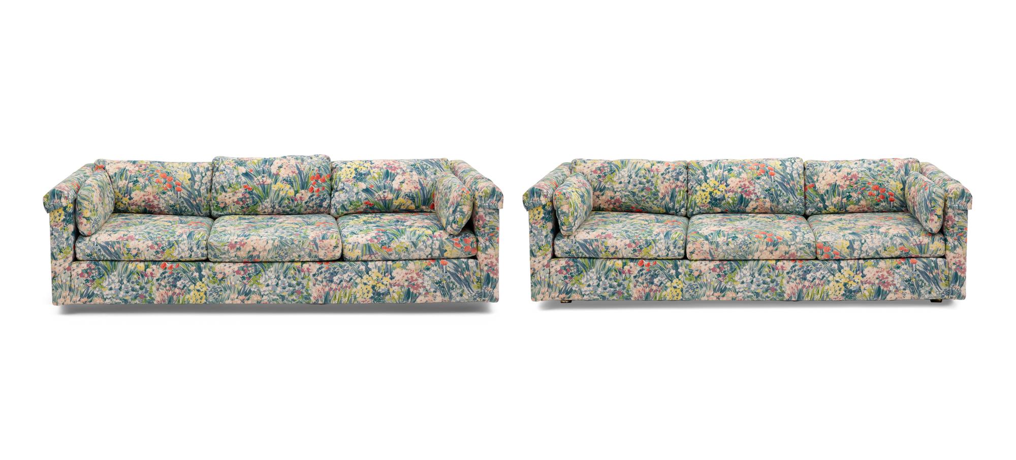 A Pair of Custom Woven Reed Three-Cushion Sofas