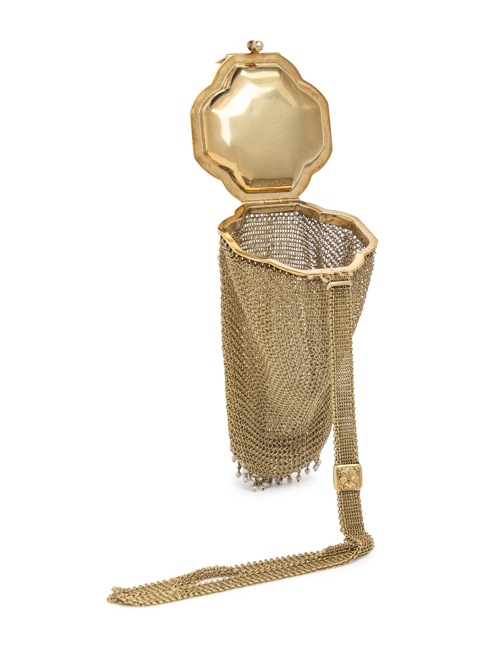 ANTIQUE, YELLOW GOLD AND SEED PEARL EVENING BAG