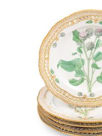 A Set of Twelve Royal Copenhagen Flora Danica Reticulated Porcelain Dessert Plates