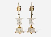 A pair of Neoclassical style gilt bronze-mounted rock crystal table lamps, 20th century