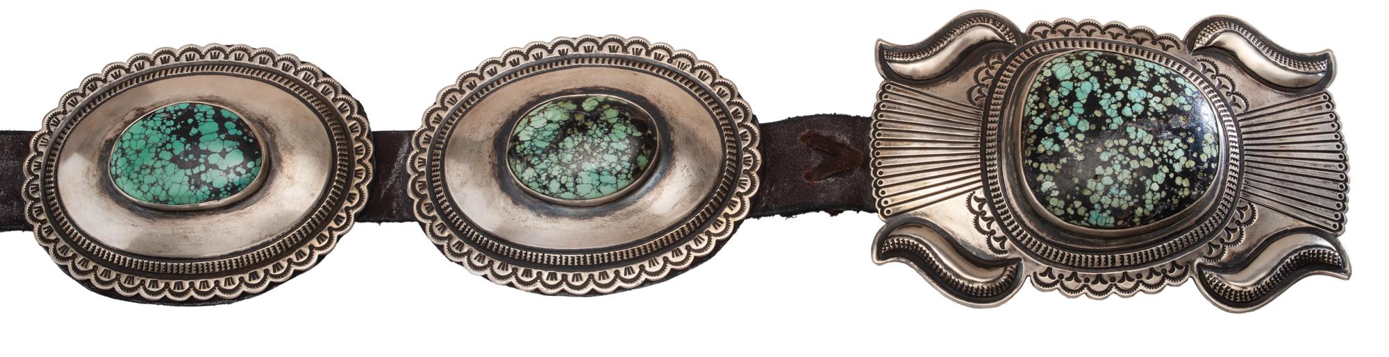 Sterling Silver and Turquoise Concha Belt Lot is located and will ship from Denver, Colorado.