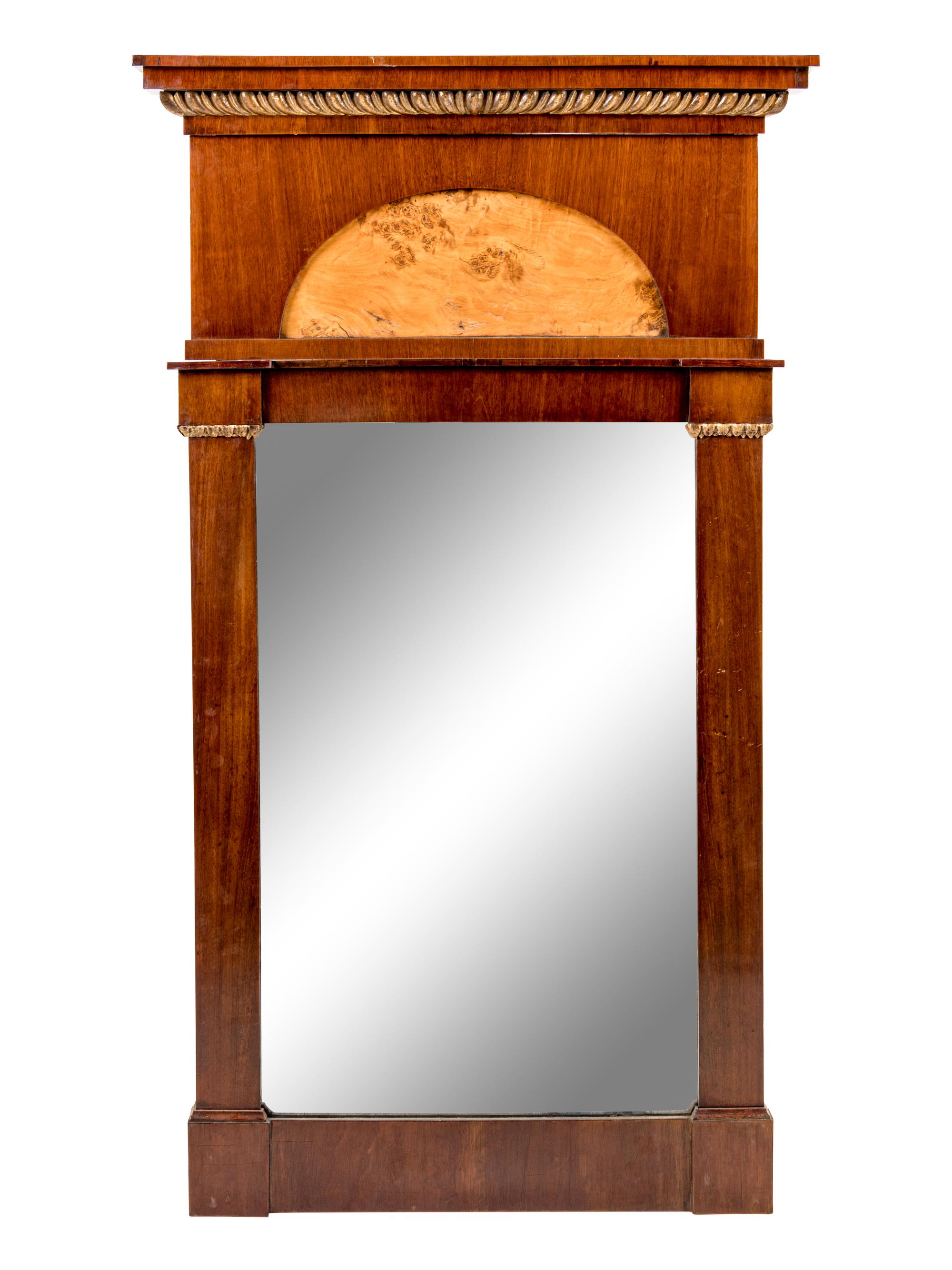 A Biedermeier Parcel Gilt Walnut Mirror