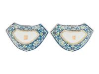 A Pair of Chinese Blue Ground Famille Rose Porcelain Bowls