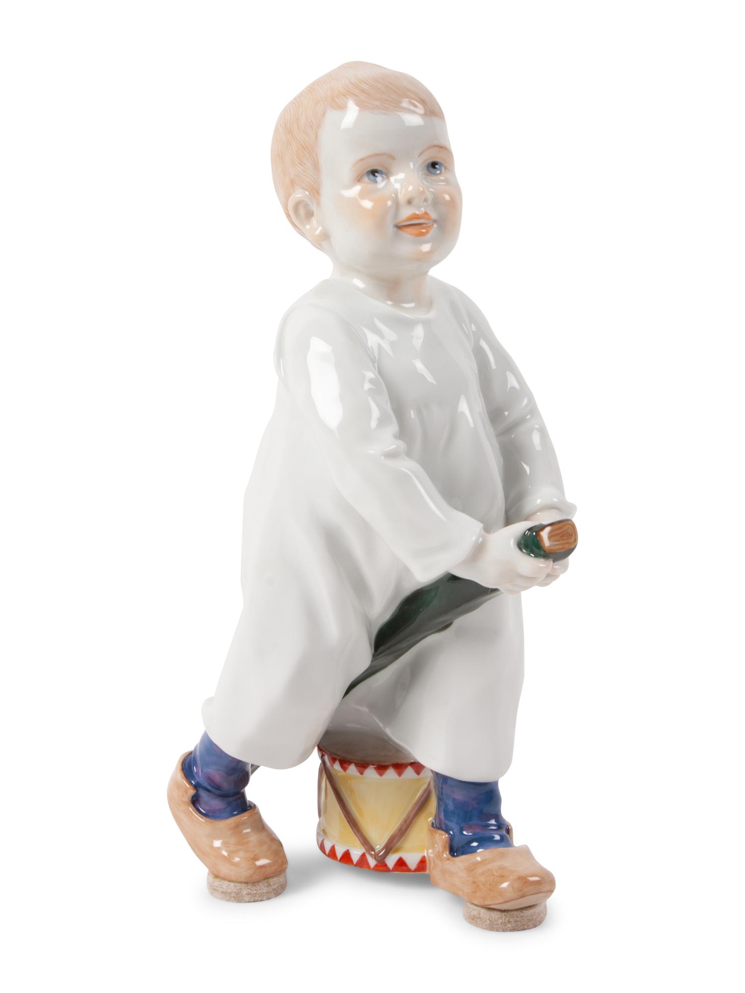 A Meissen Porcelain Figure of a Boy with Drum, by Konrad Hentschel
