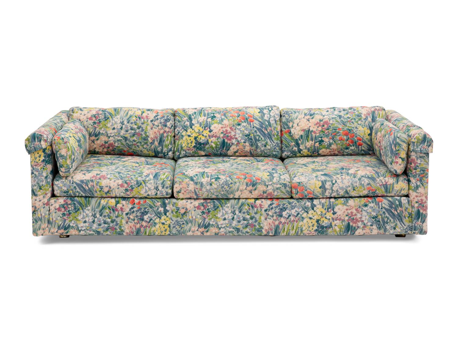 A Pair of Custom Woven Reed Three-Cushion Sofas