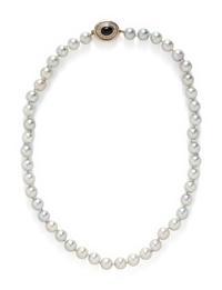 CULTURED PEARL, ONYX AND DIAMOND NECKLACE