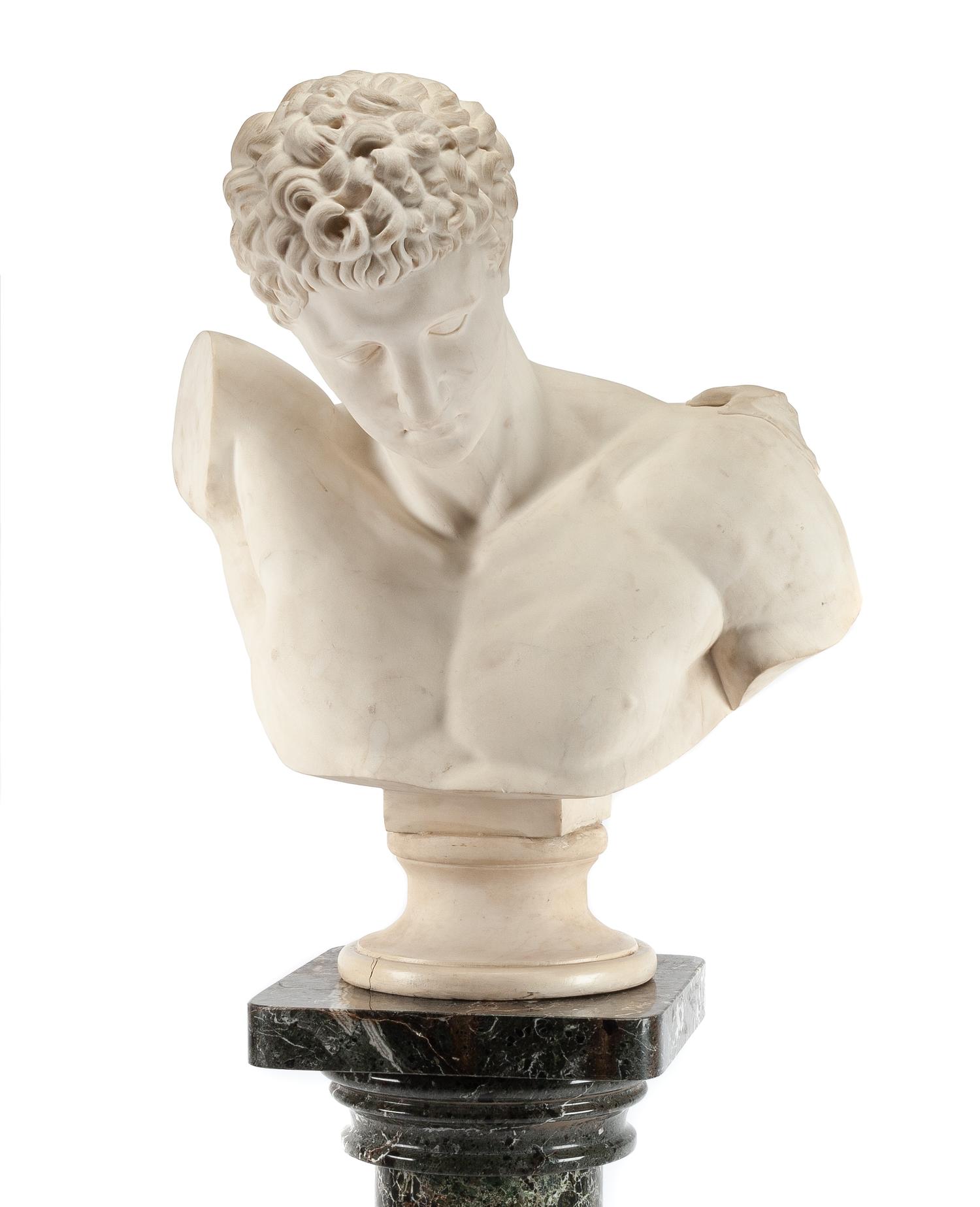 An Italian Marble Bust Height of bust 31 1/2 inches; height of pedestal 37 inches. — AFTER THE ANTIQUE