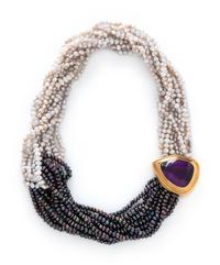 SUSAN BERMAN, MULTISTRAND CULTURED FRESHWATER PEARL AND AMETHYST NECKLACE