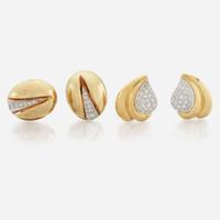 Two pairs of gold and diamond ear clips