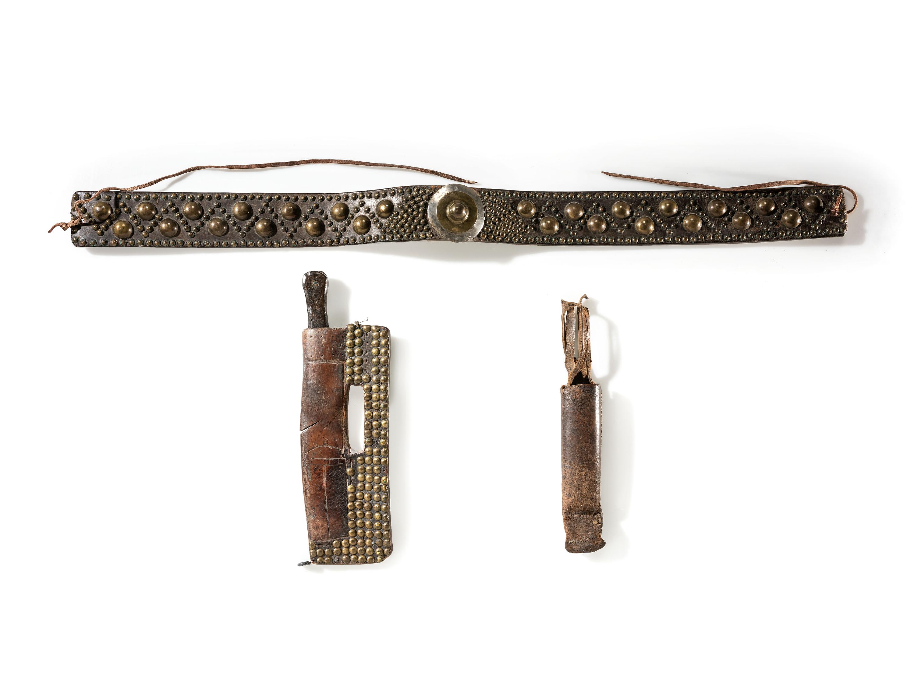 Blackfeet Tacked Belt, with Knife Sheath and Whetstone Case