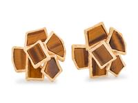 A Pair of 14 Karat Yellow Gold and Tiger's Eye Cufflinks,