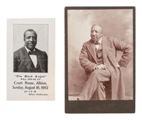 [AFRICAN AMERICANA - RELIGION]. Cabinet card of Reverend John Henry Hector, "The Black Night," and handbill promoting a lecture Hector delivered at the Albion Court House, New York, August 1902.