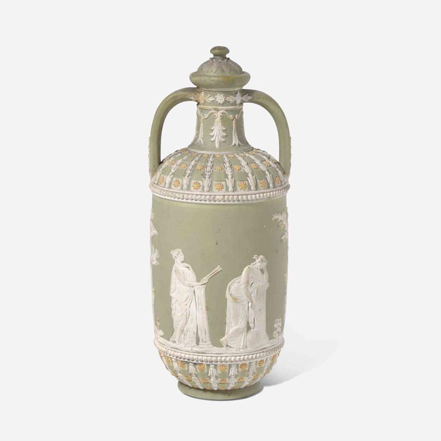 A Wedgwood jasper dip tricolor diceware covered vase 19th century