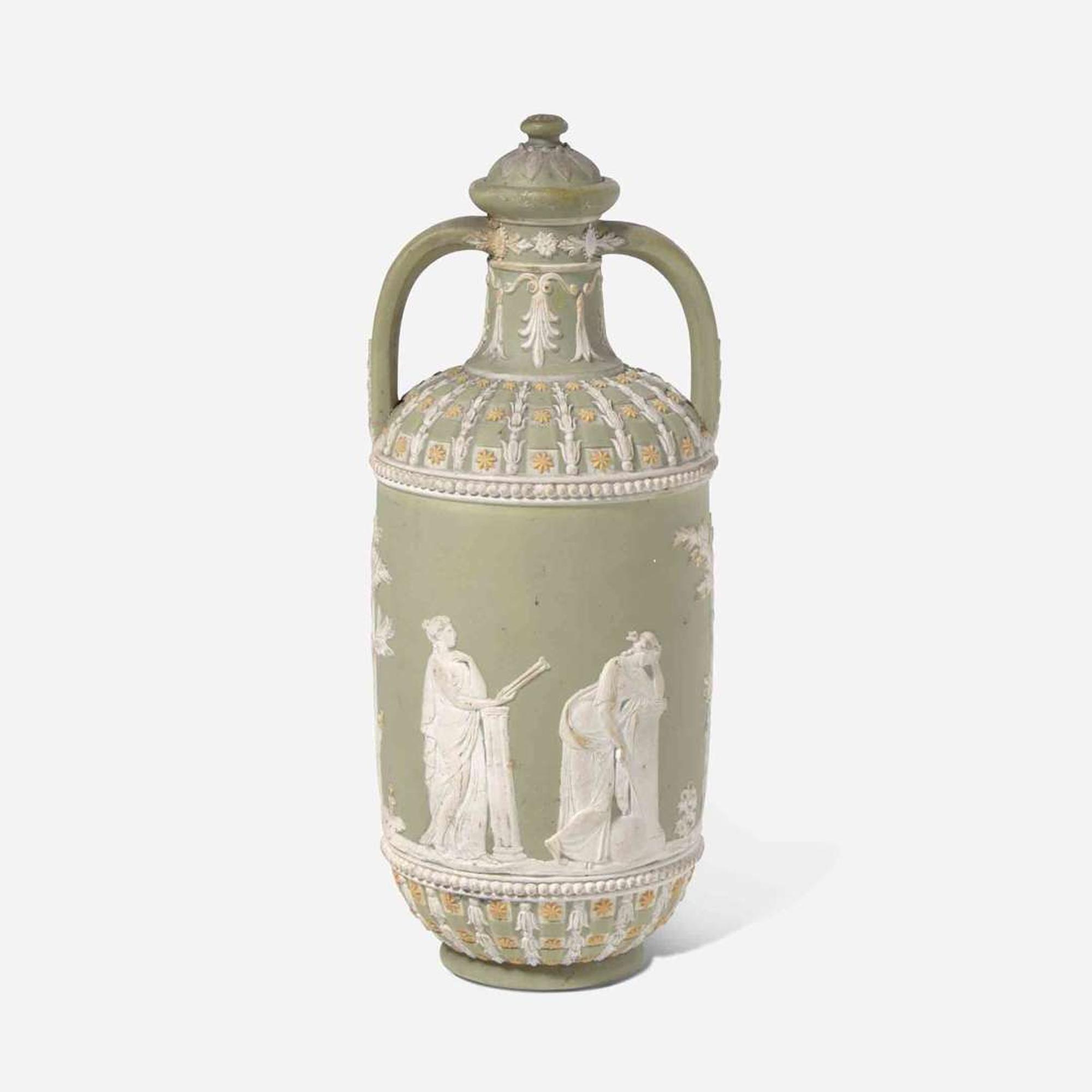 A Wedgwood jasper dip tricolor diceware covered vase 19th century