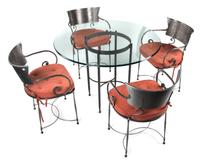 A Glass Top Metal Table with Four Matching Chairs Height of table 39 inches. — 20TH CENTURY