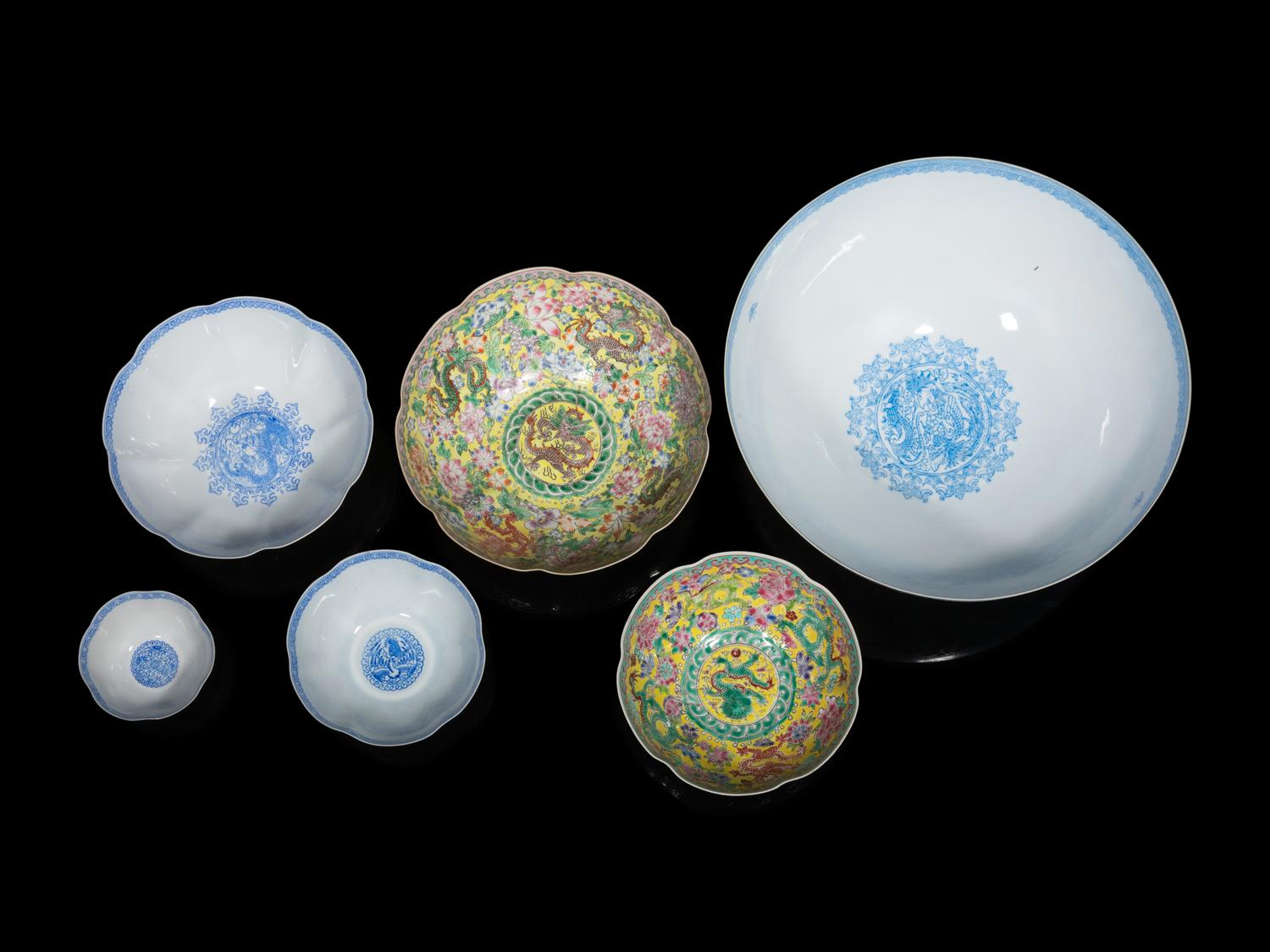 A Set of Six Chinese Famille Rose Eggshell Porcelain Bowls