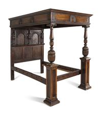 An English Oak and Marquetry Canopy Bed