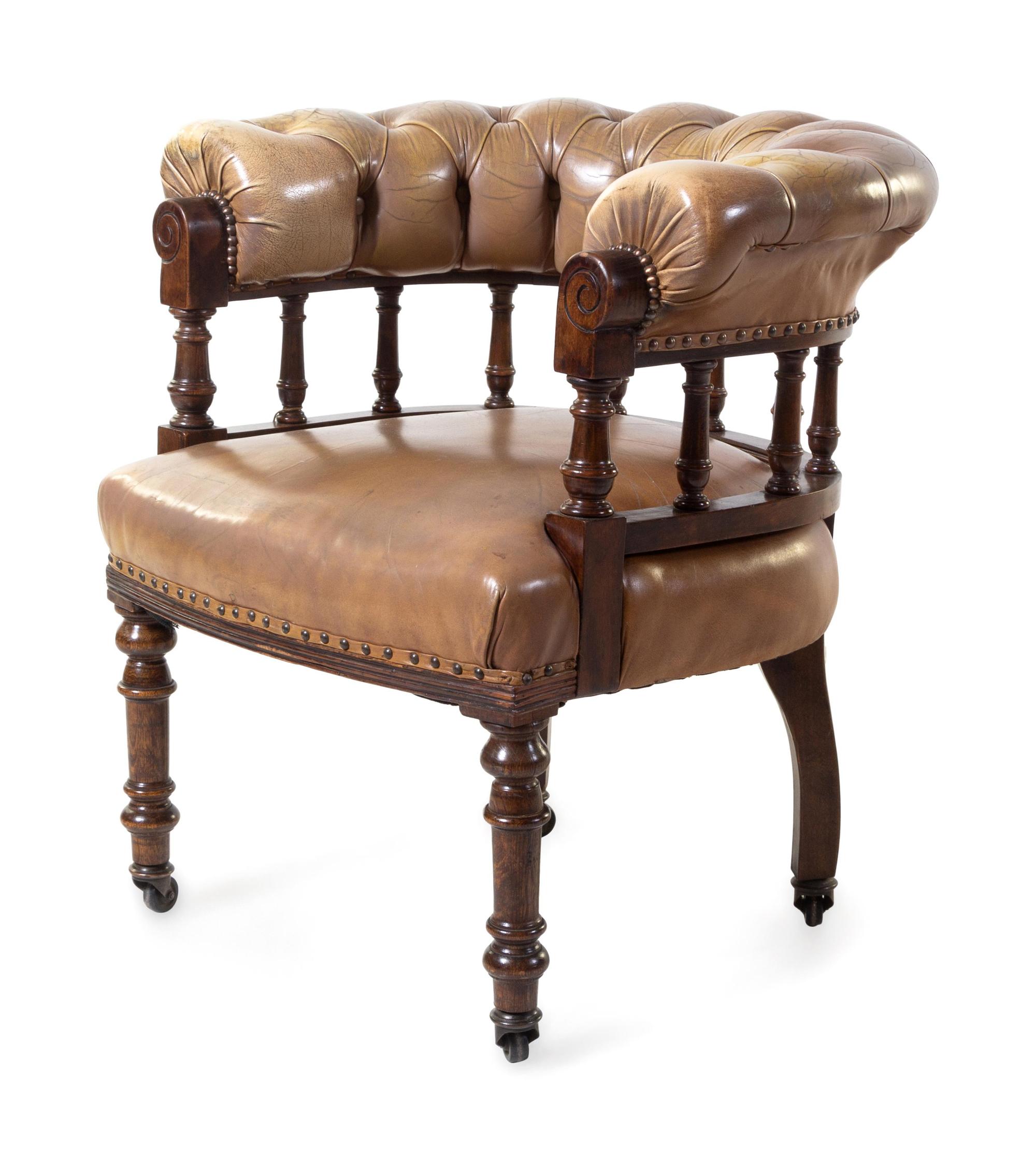An American Leather Upholstered Barrel Back Chair