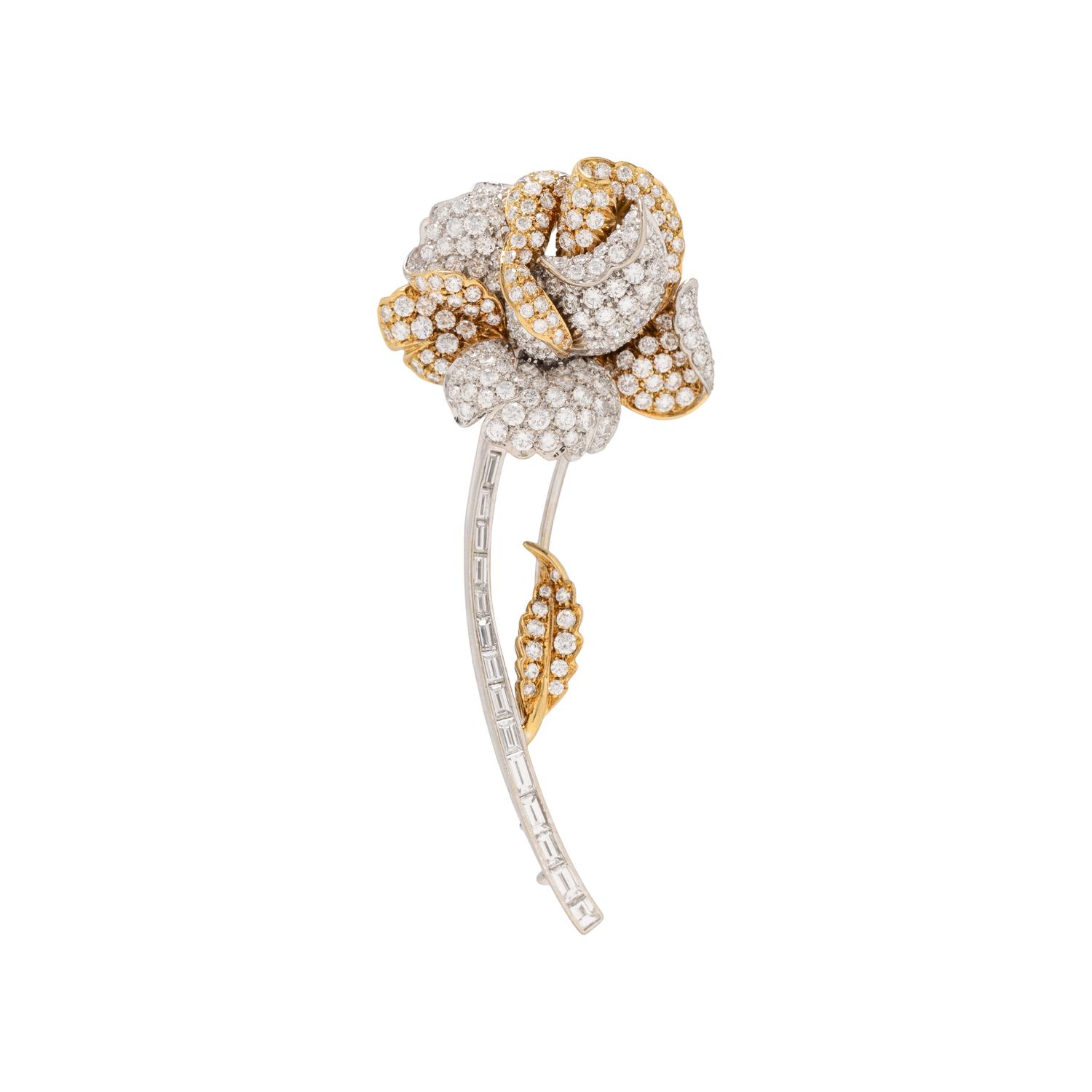 DIAMOND AND BICOLOR GOLD ROSE BROOCH