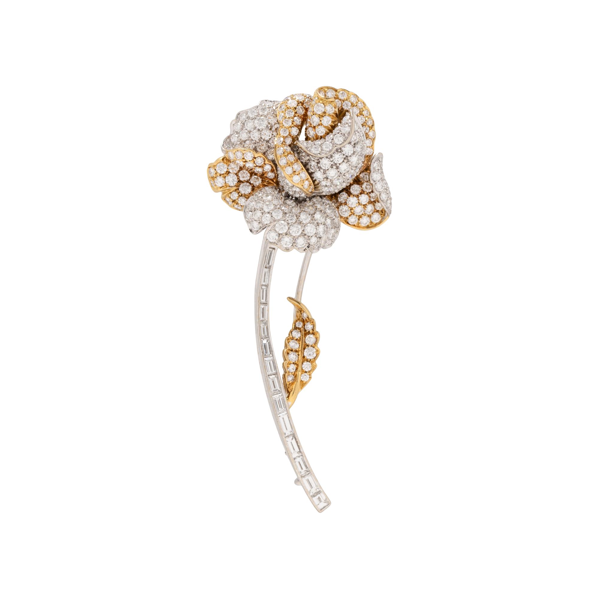DIAMOND AND BICOLOR GOLD ROSE BROOCH