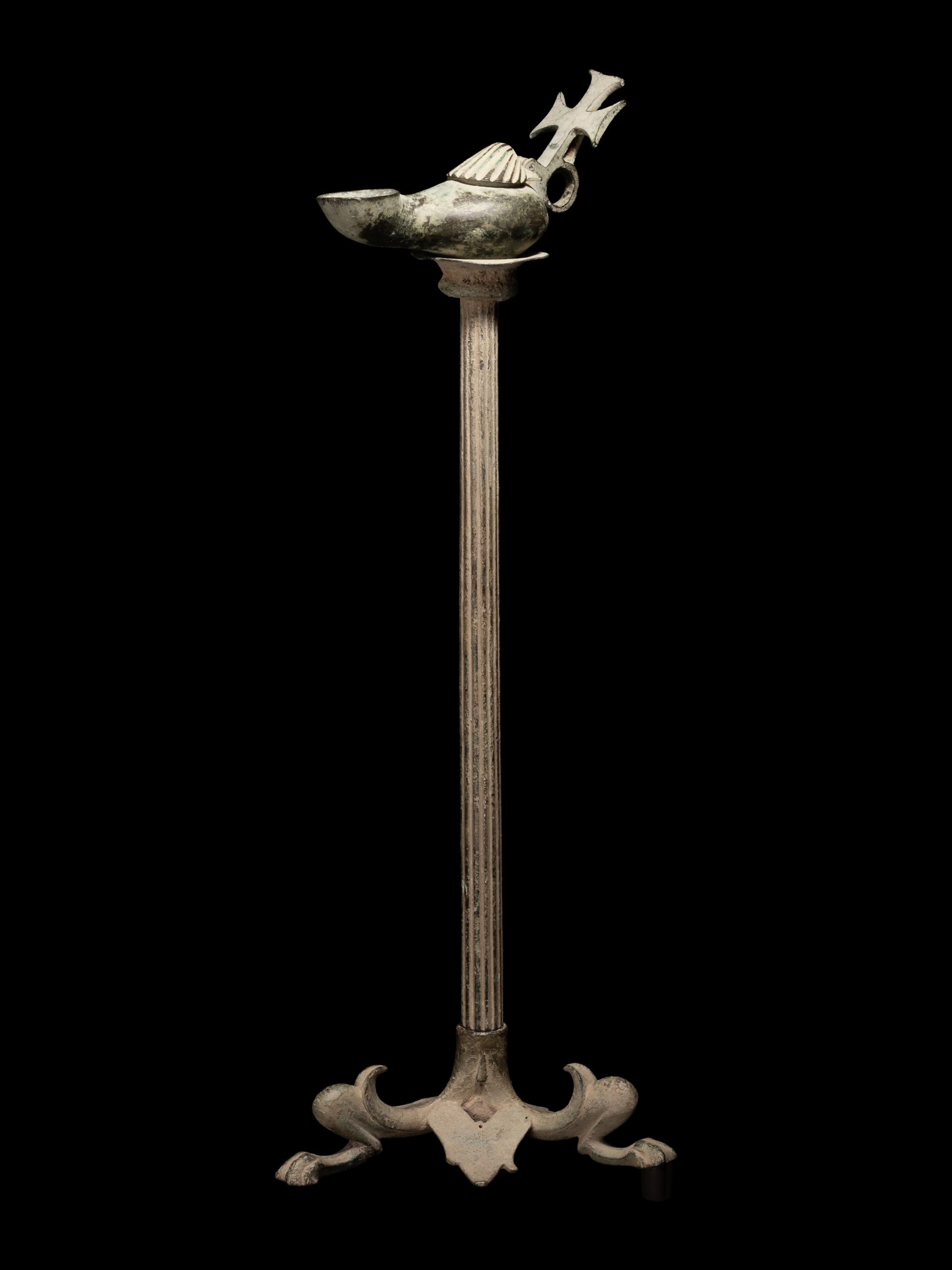 A Byzantine Bronze Lamp and Lampstand