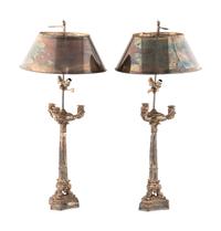A Pair of Silver-Plate Candelabra Mounted as Lamps
