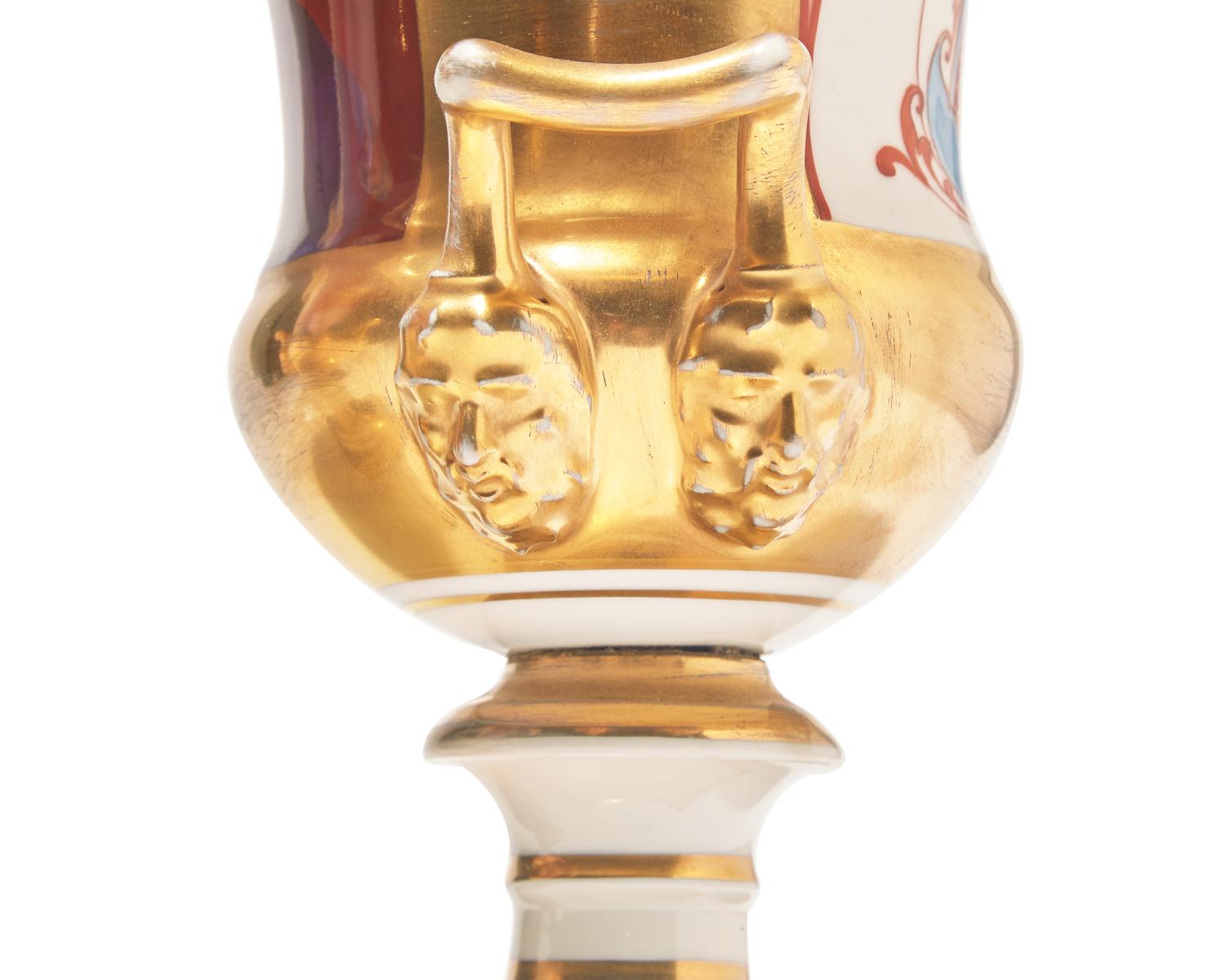 A Pair of Gilt and Enamel-Decorated Paris Porcelain Urns Bearing Portraits of George and Martha Washington