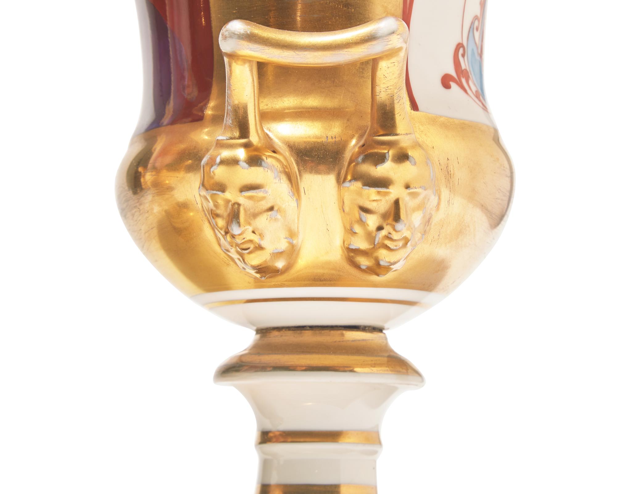 A Pair of Gilt and Enamel-Decorated Paris Porcelain Urns Bearing Portraits of George and Martha Washington