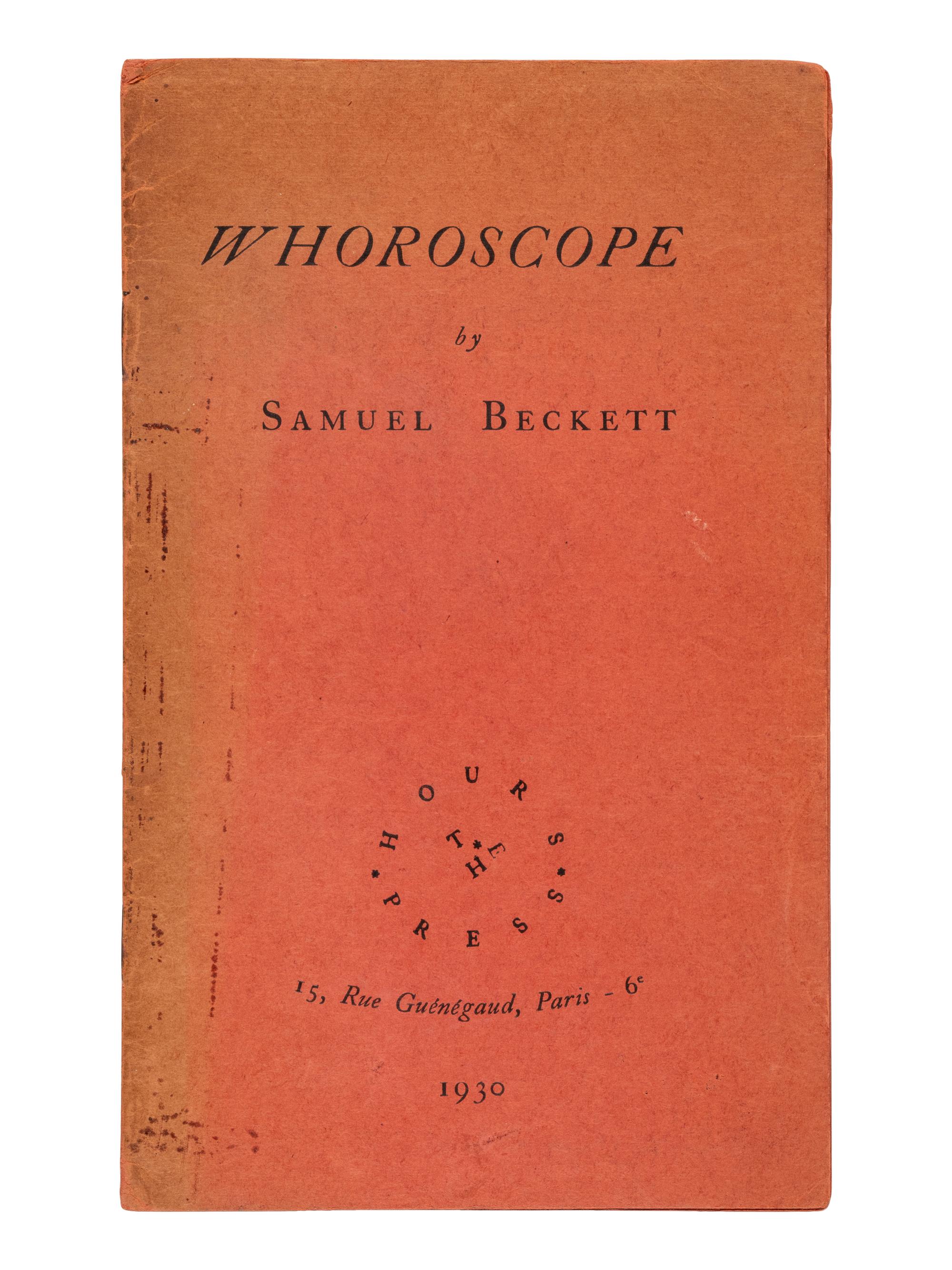 BECKETT, Samuel (1906-1989). Whoroscope . Paris: The Hours Press, 1930.