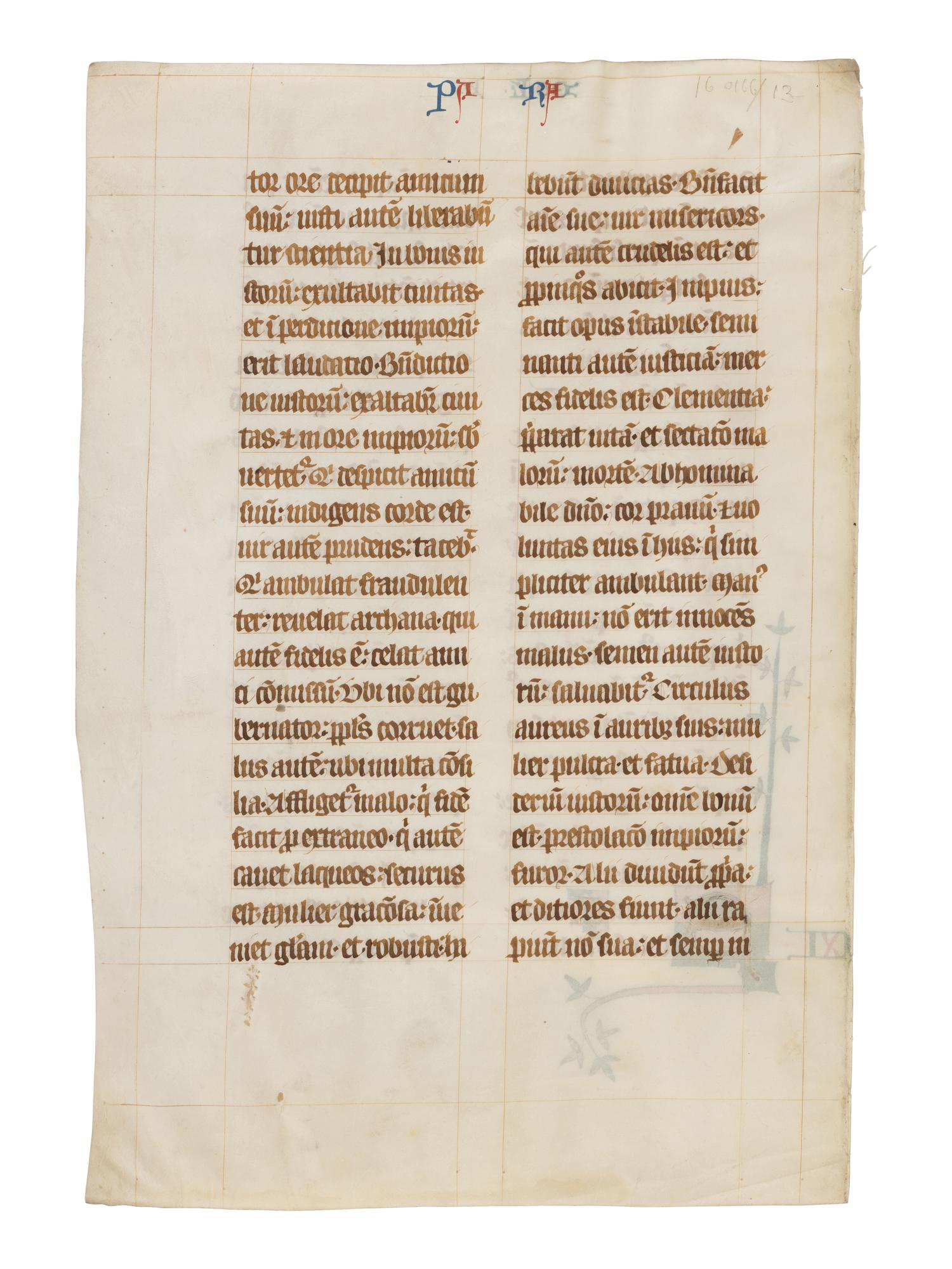 BOHUN GROUP ILLUMINATORS (active England, East Anglia, possibly Norwich, c. 1350s-1380s) A leaf from the “Bohun Bible” with illuminated initial ‘S’, in Latin, illuminated manuscript on parchment [England, East Anglia, possibly Norwich, ca. 1350]