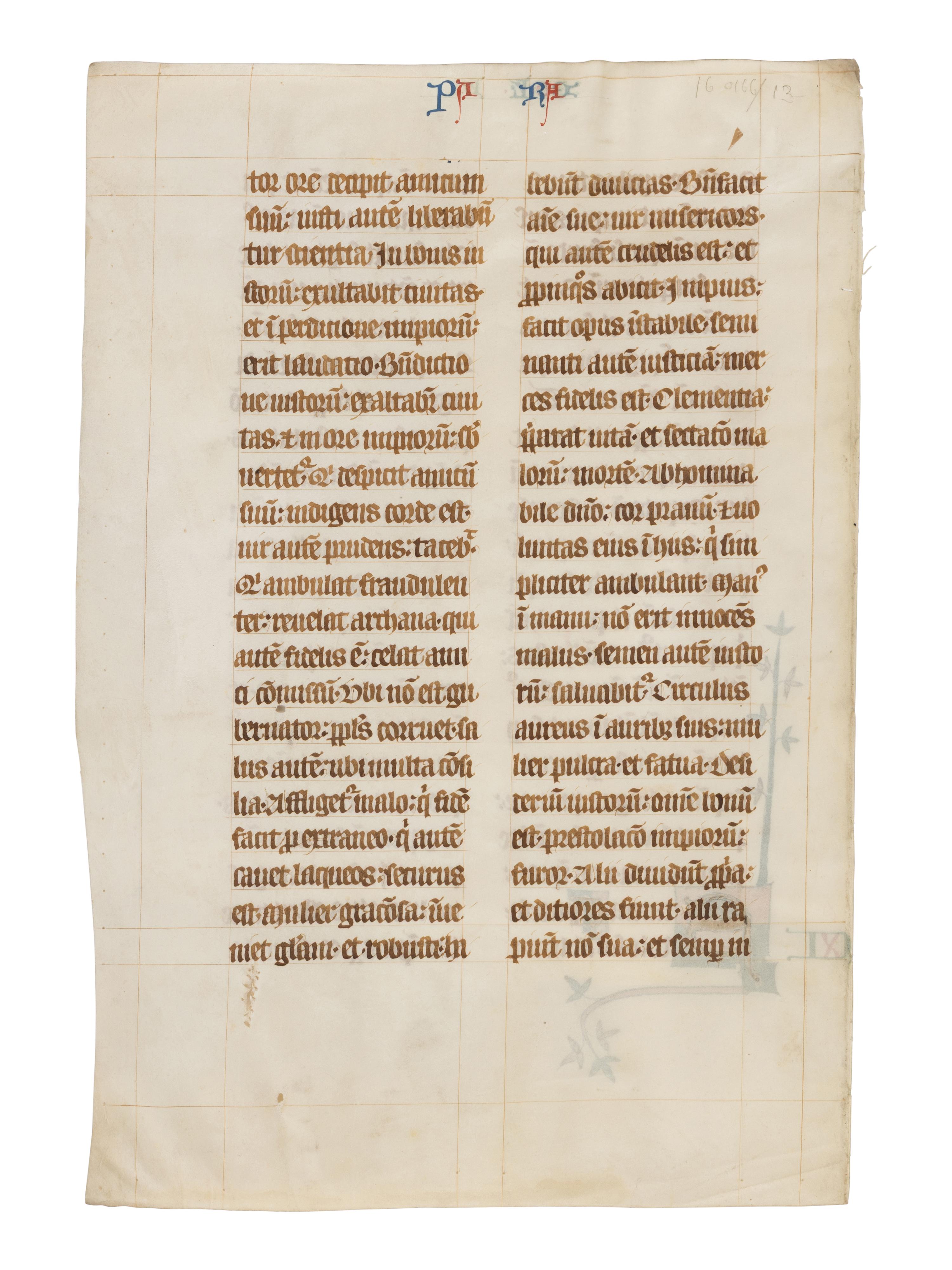 BOHUN GROUP ILLUMINATORS (active England, East Anglia, possibly Norwich, c. 1350s-1380s) A leaf from the “Bohun Bible” with illuminated initial ‘S’, in Latin, illuminated manuscript on parchment [England, East Anglia, possibly Norwich, ca. 1350]