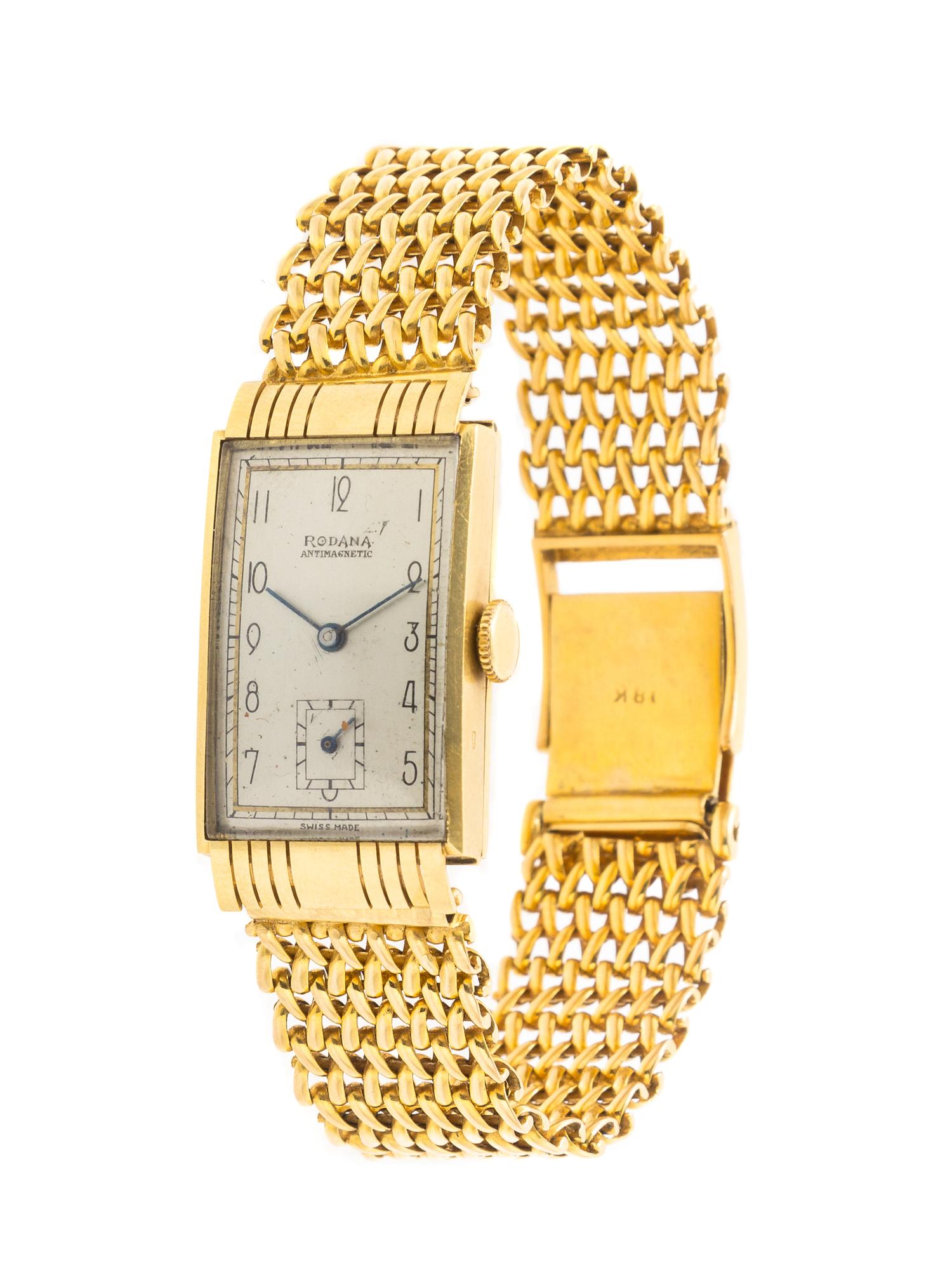 An 18 Karat Yellow Gold Wristwatch, Rodana, 28.65 dwts.