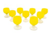 A Set of Nine Yellow Glass Goblets