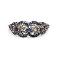 ANTIQUE, SAPPHIRE AND DIAMOND HINGED BANGLE BRACELET