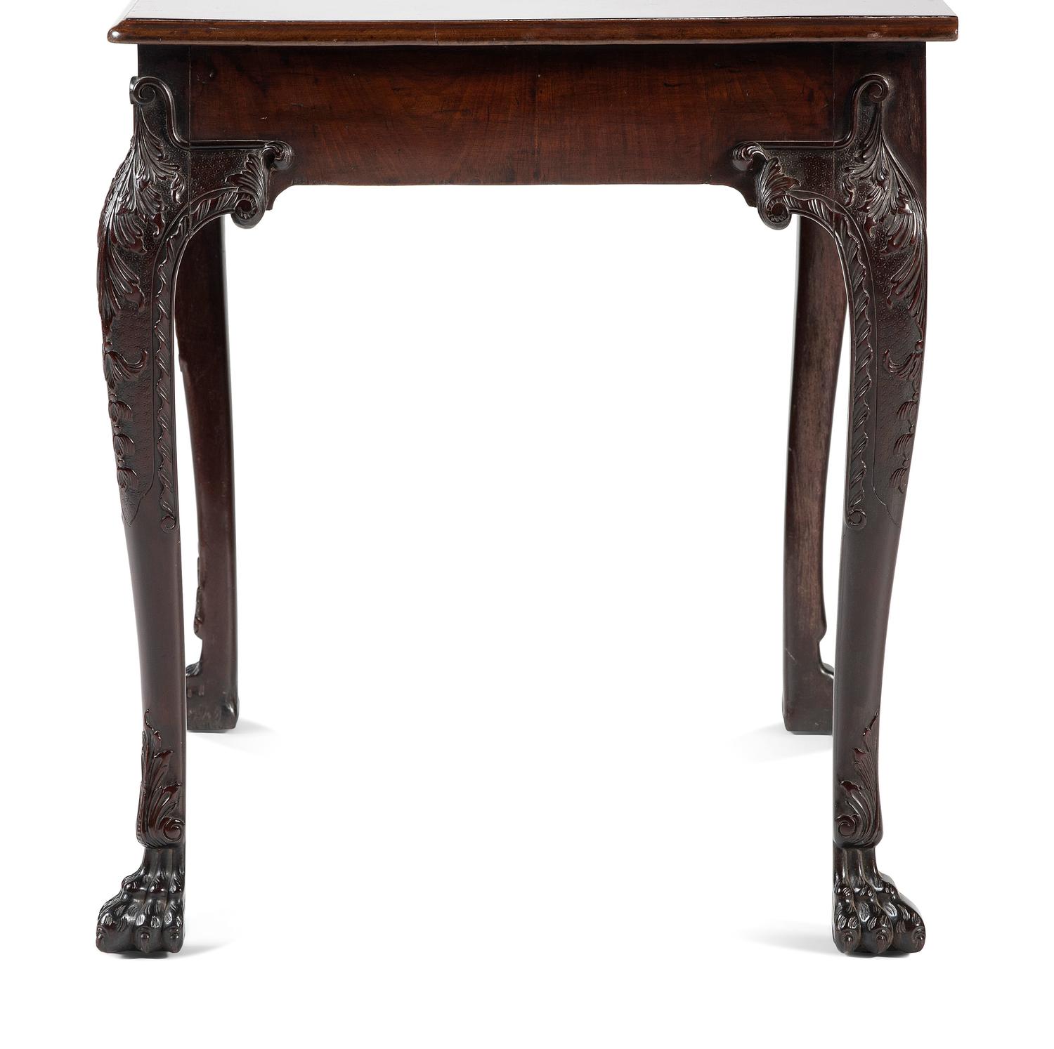 An Irish George III Shell, Acanthus and Bell-Flower Carved and Figured Mahogany Hairy Paw Foot Side Table