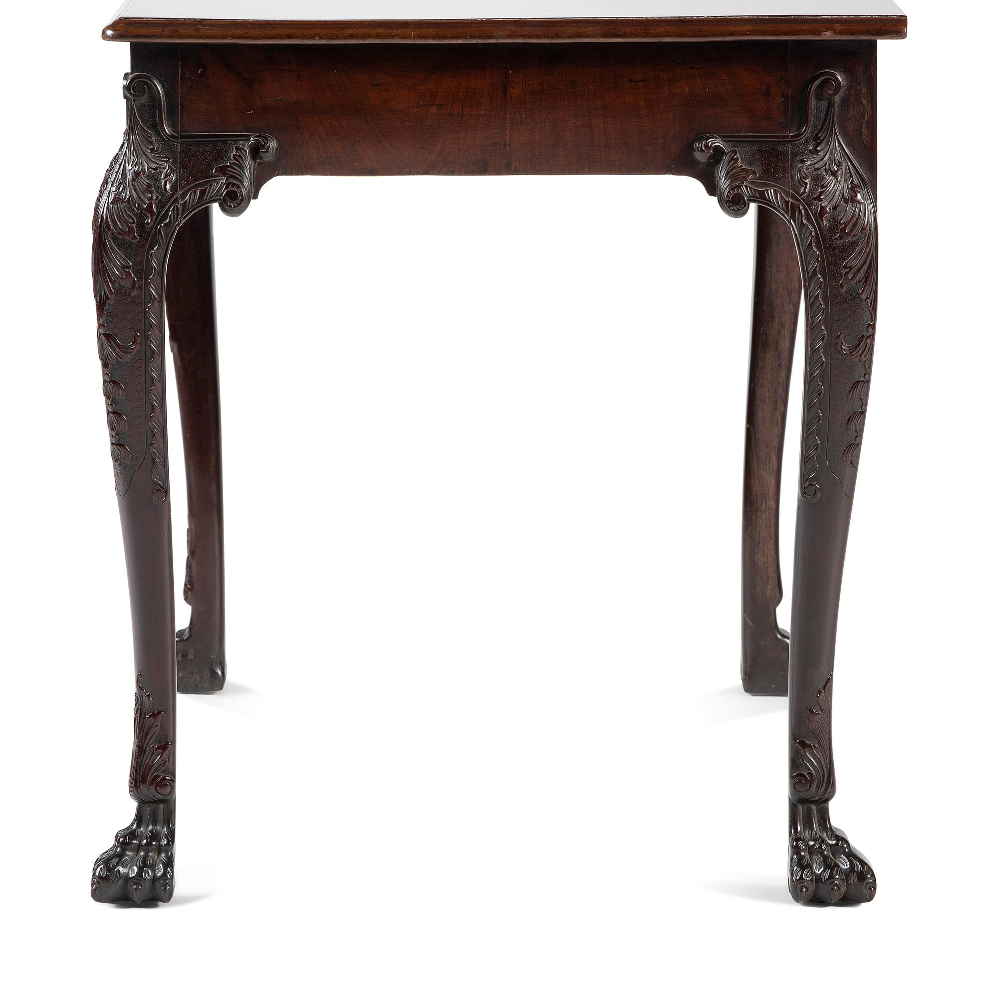 An Irish George III Shell, Acanthus and Bell-Flower Carved and Figured Mahogany Hairy Paw Foot Side Table