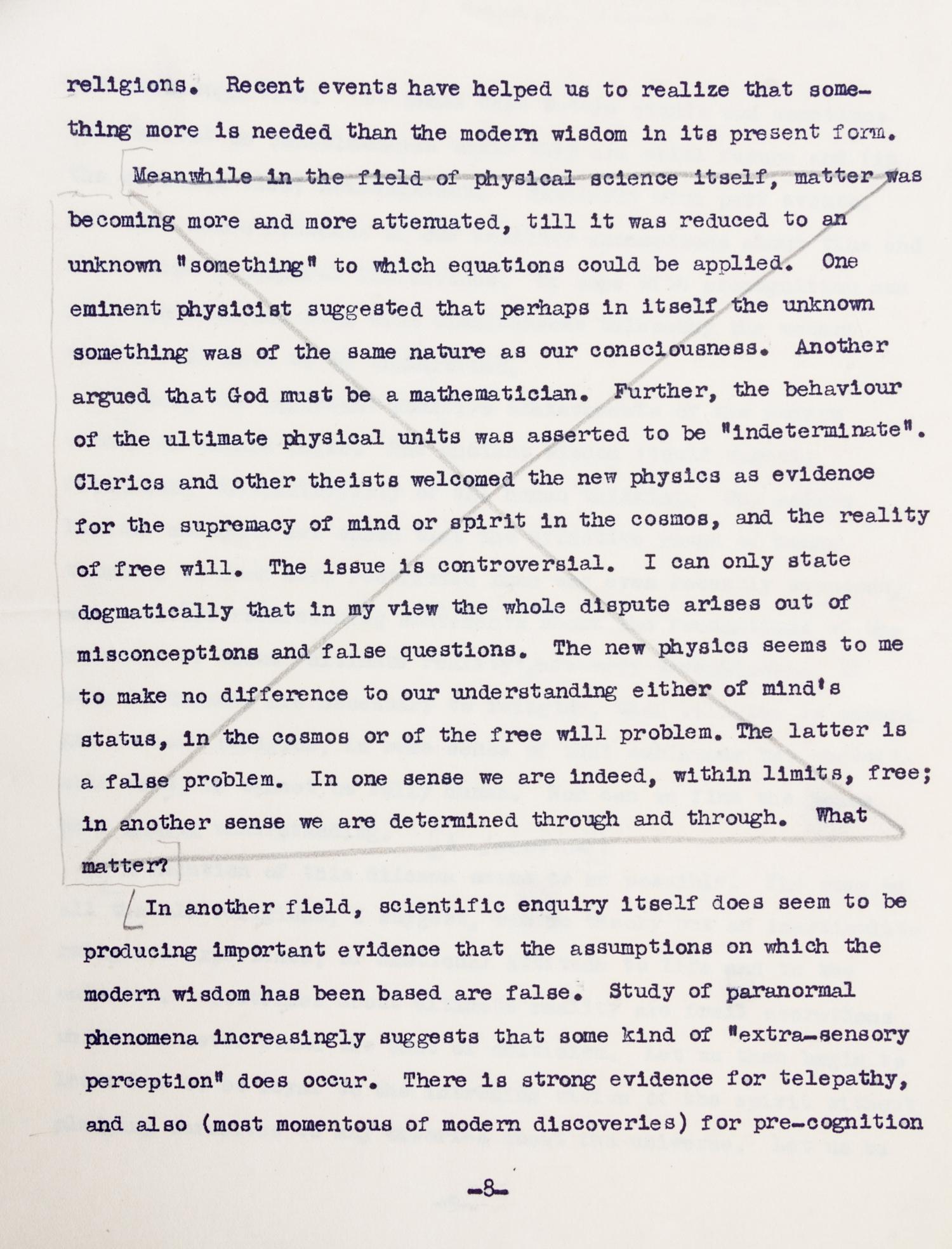 STAPLEDON, OLAF. Conflict of Wisdoms, 1949. Typescript of the essay. With ALS to John Gawsworth
