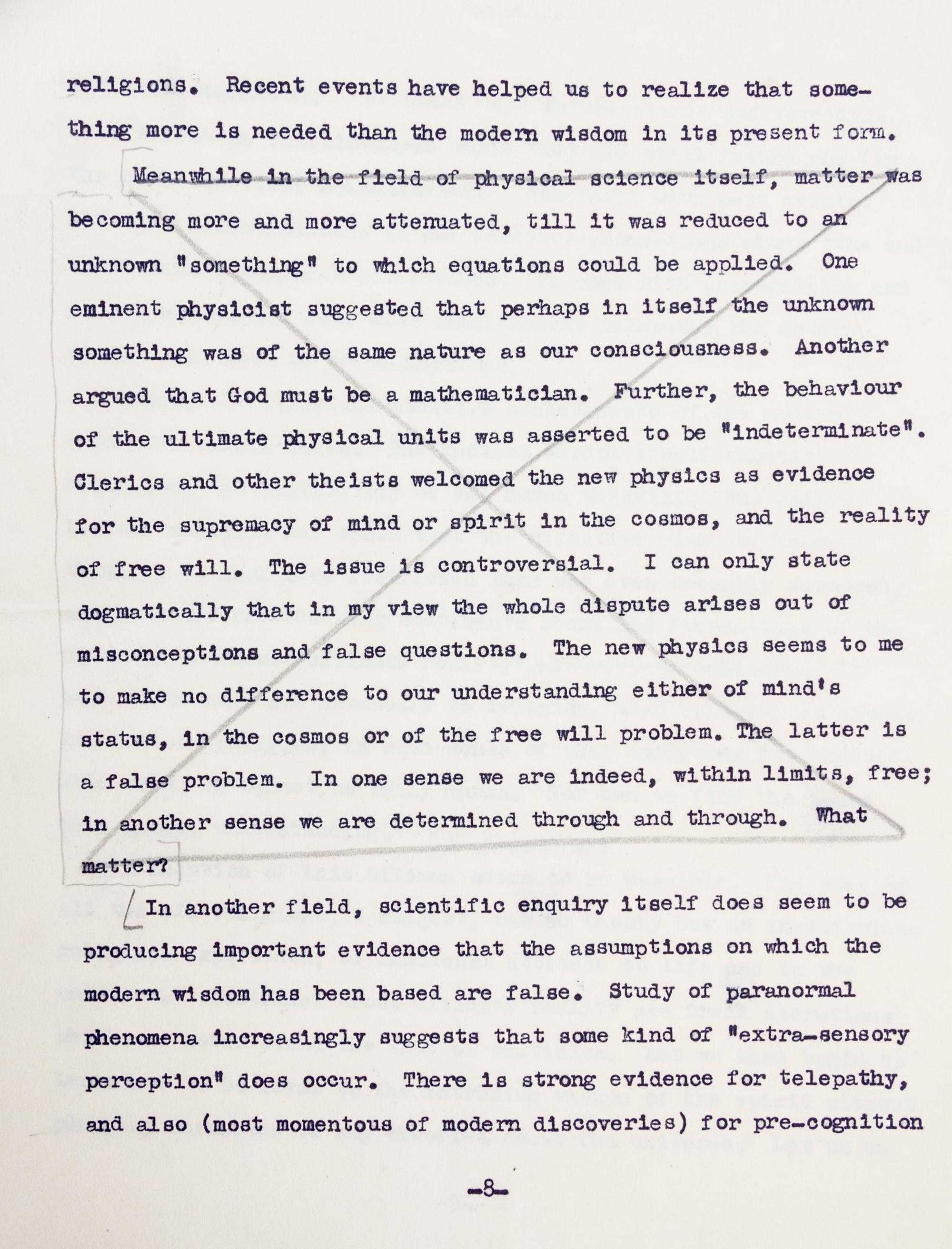 STAPLEDON, OLAF. Conflict of Wisdoms, 1949. Typescript of the essay. With ALS to John Gawsworth