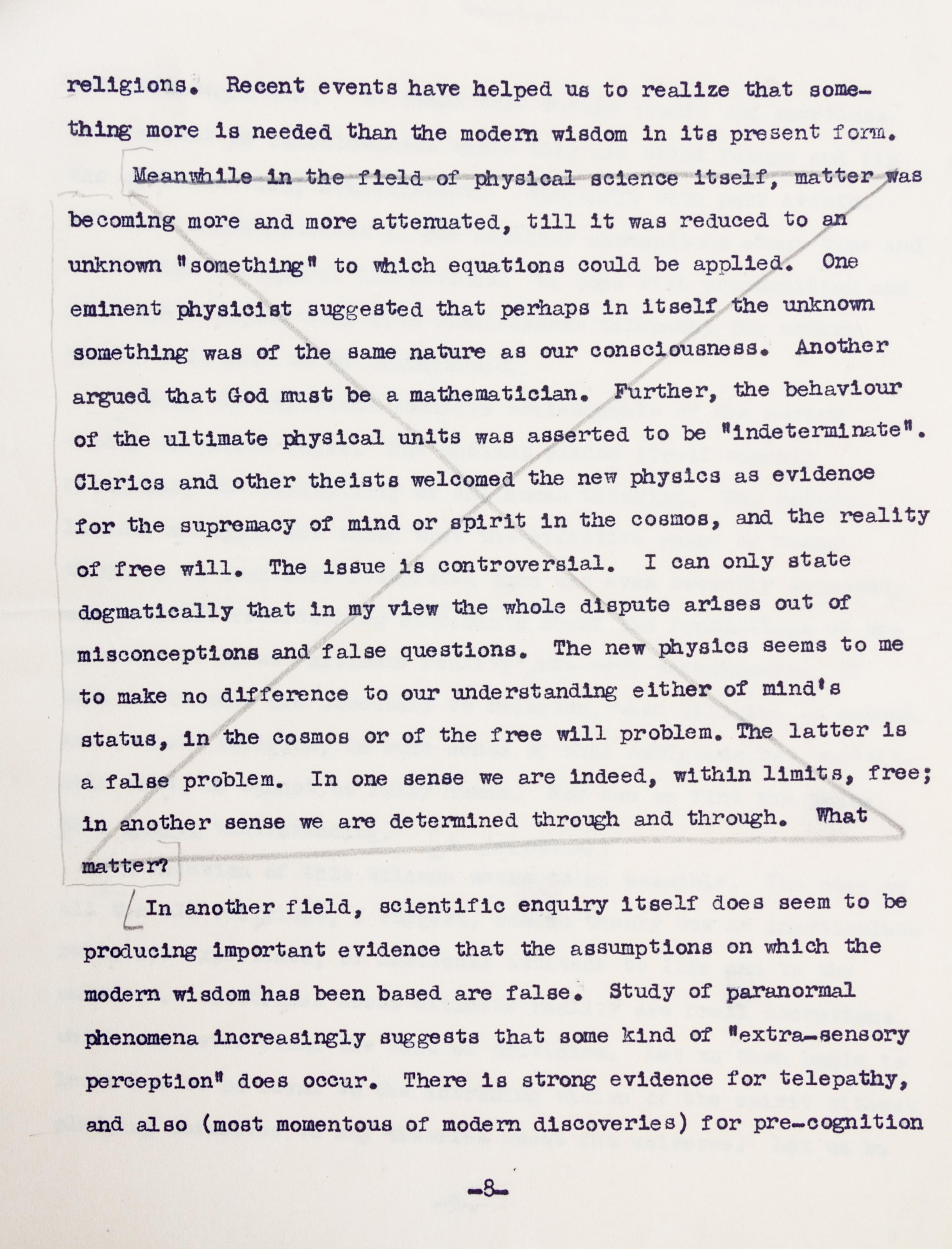 STAPLEDON, OLAF. Conflict of Wisdoms, 1949. Typescript of the essay. With ALS to John Gawsworth