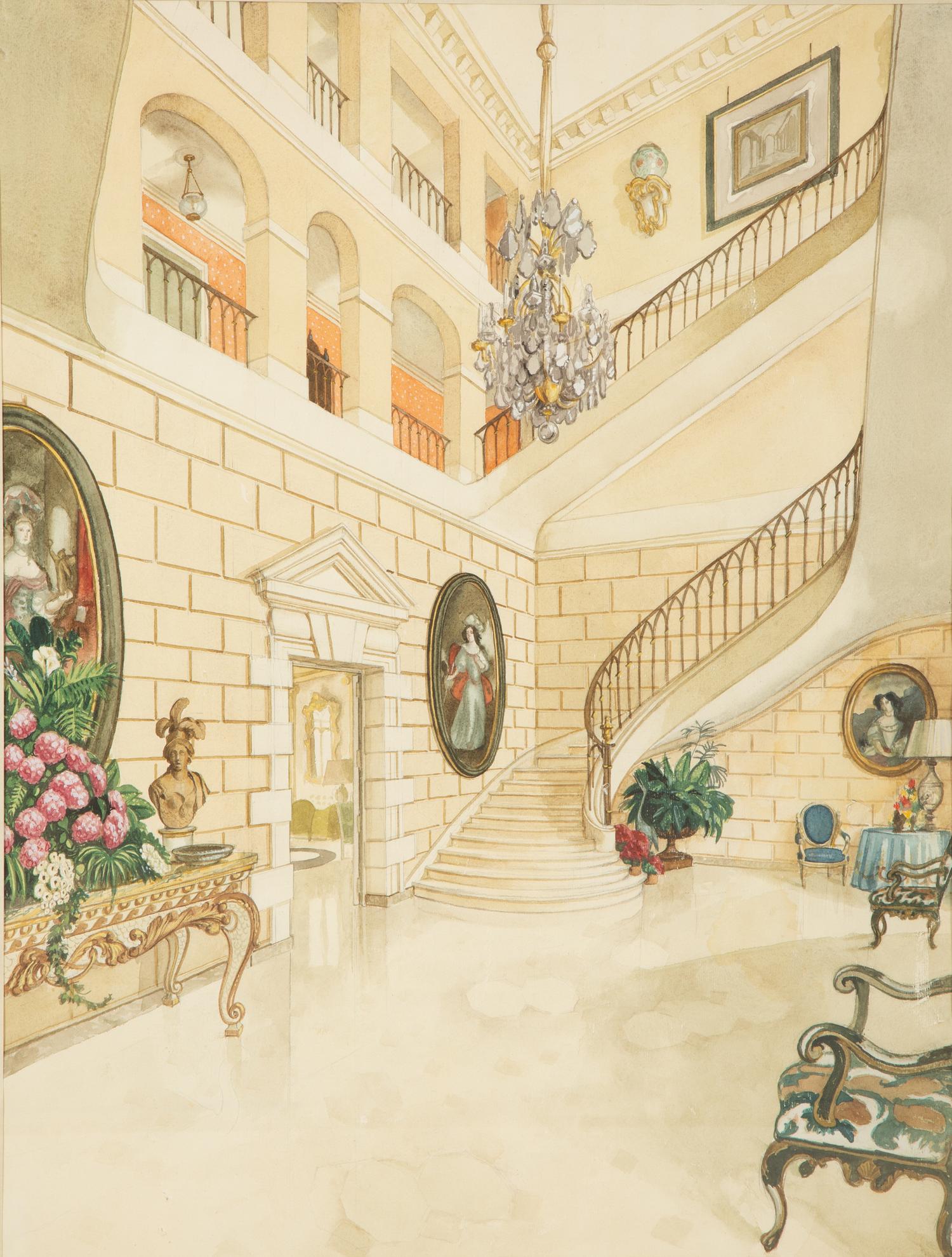The Library at Croix des Gardes, Carves, The Drawing Room at Croix des Gardes and The Staircase Hall at Croix des Gardes (three works)