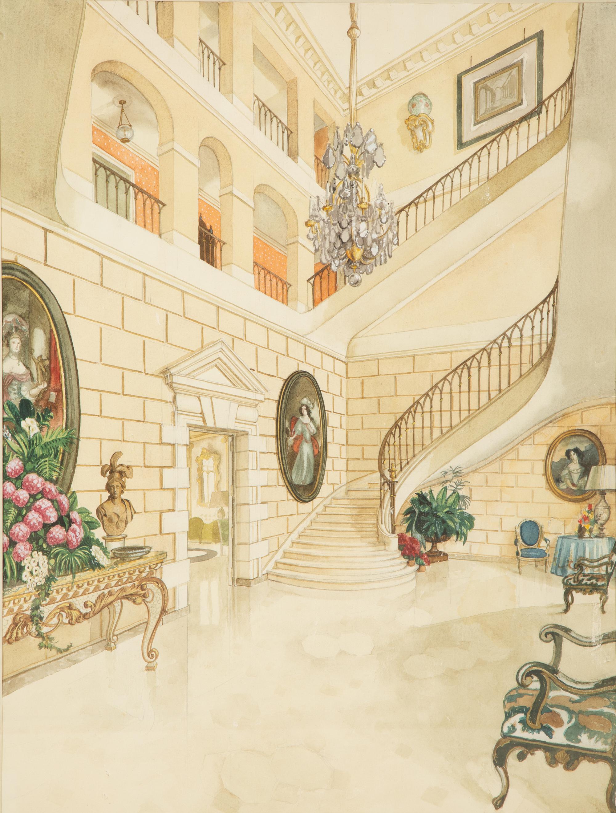 The Library at Croix des Gardes, Carves, The Drawing Room at Croix des Gardes and The Staircase Hall at Croix des Gardes (three works)
