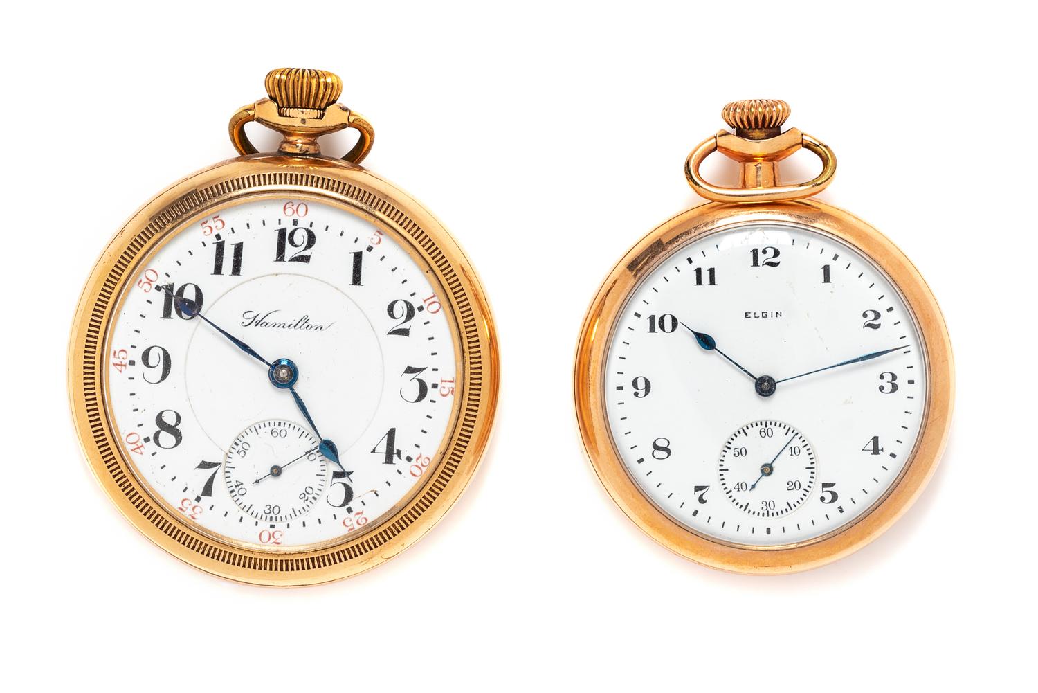 A Collection of Yellow Gold Filled Open Face Pocket Watches,