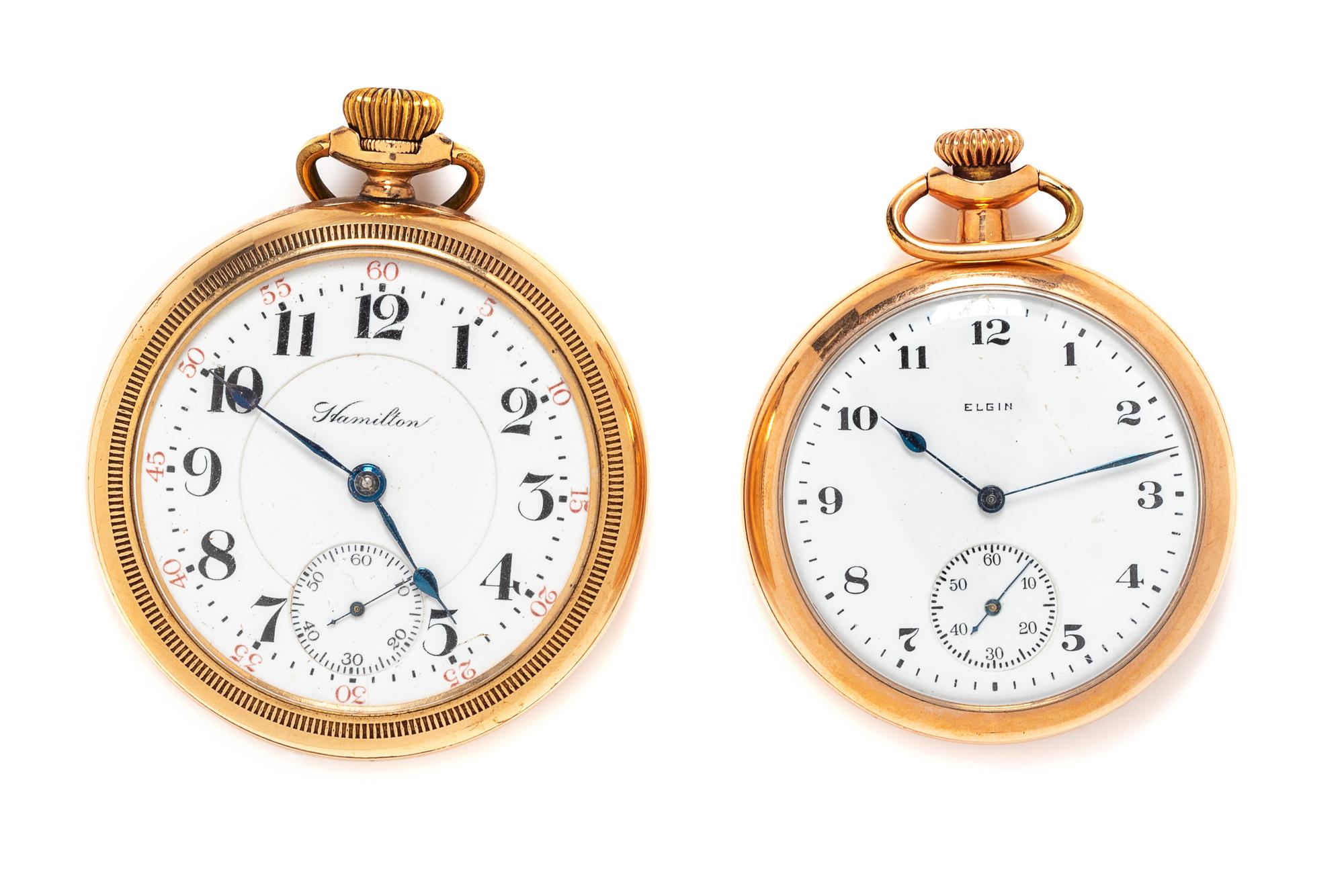 A Collection of Yellow Gold Filled Open Face Pocket Watches,