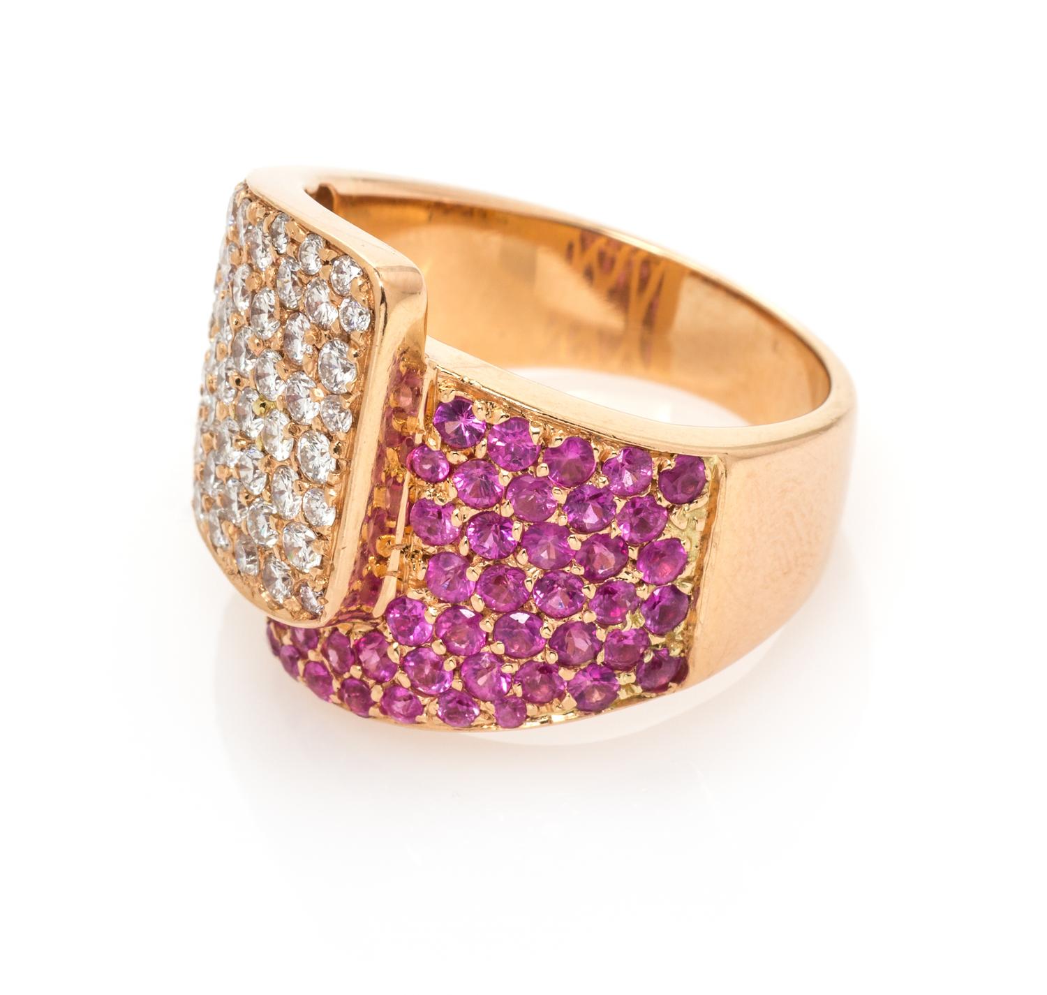 An 18 Karat Rose Gold, Diamond and Pink Sapphire Ring, Gianni Bulgari, 8.70 dwts.