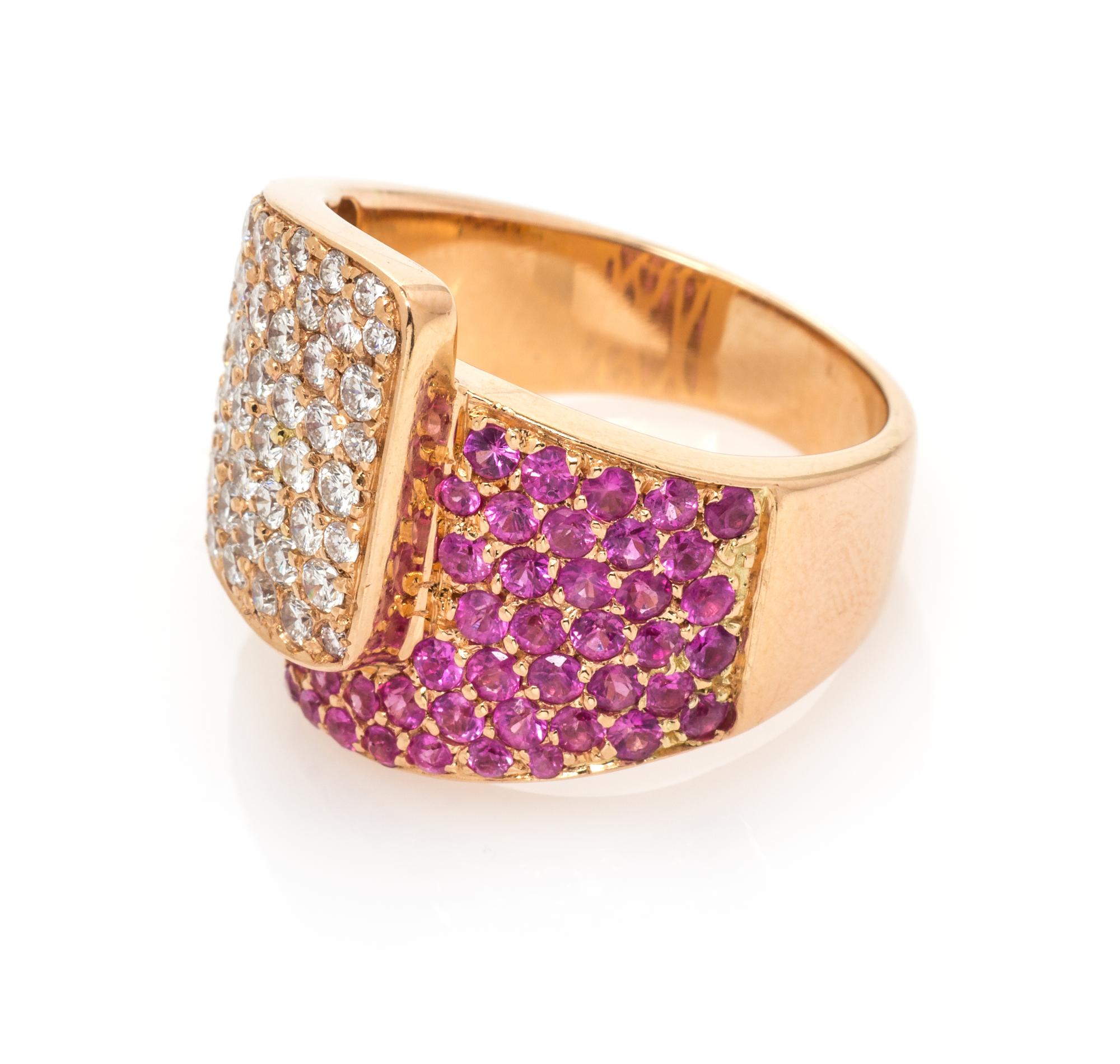 An 18 Karat Rose Gold, Diamond and Pink Sapphire Ring, Gianni Bulgari, 8.70 dwts.